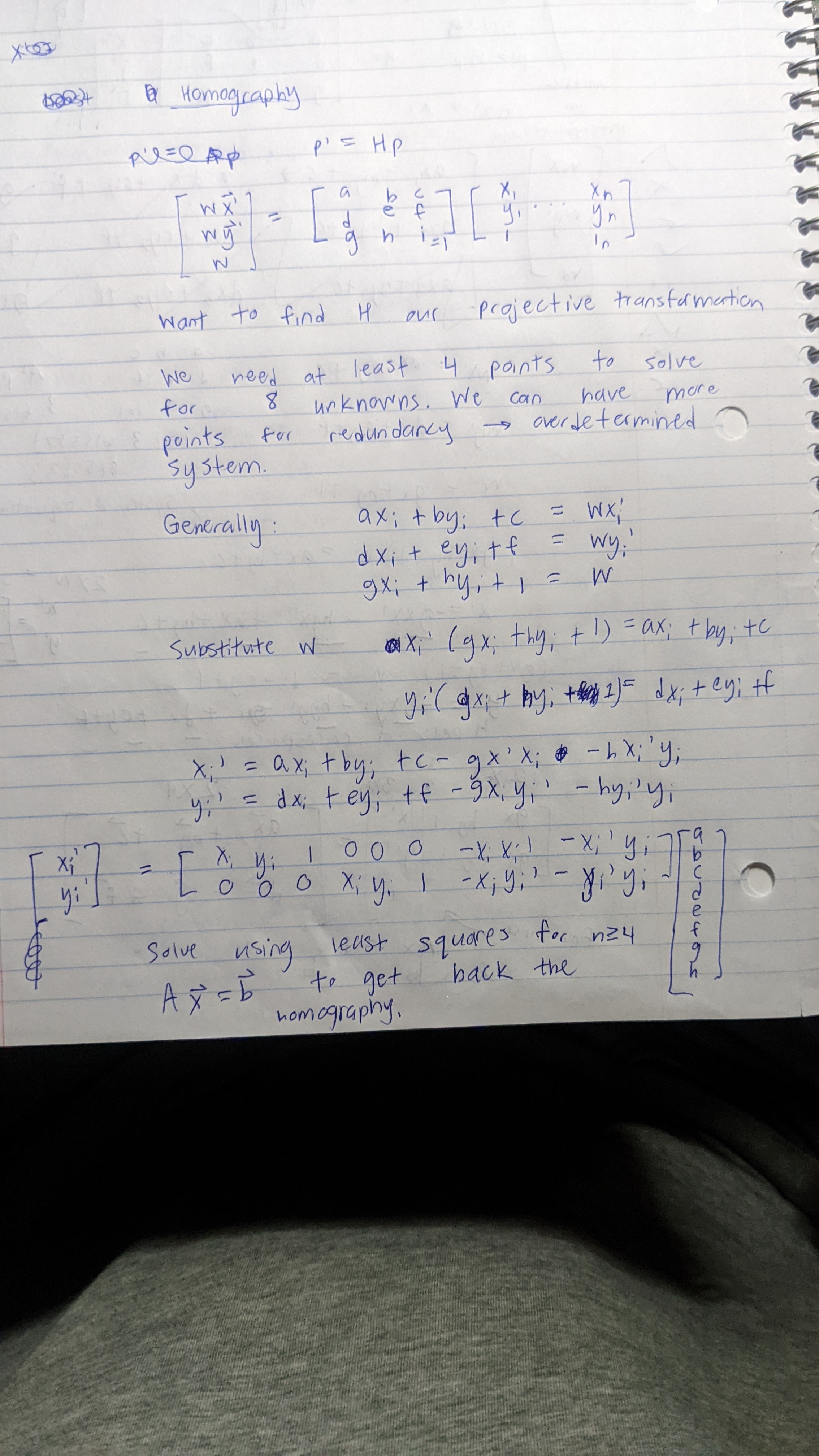 Homography calculation