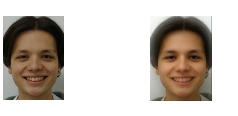 Left is the original face. Right is the face morphed into the average shape.